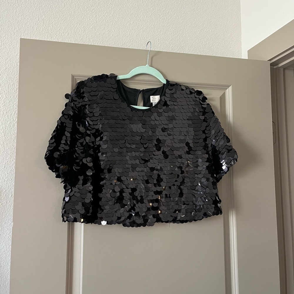 Black Sequin Crop Top